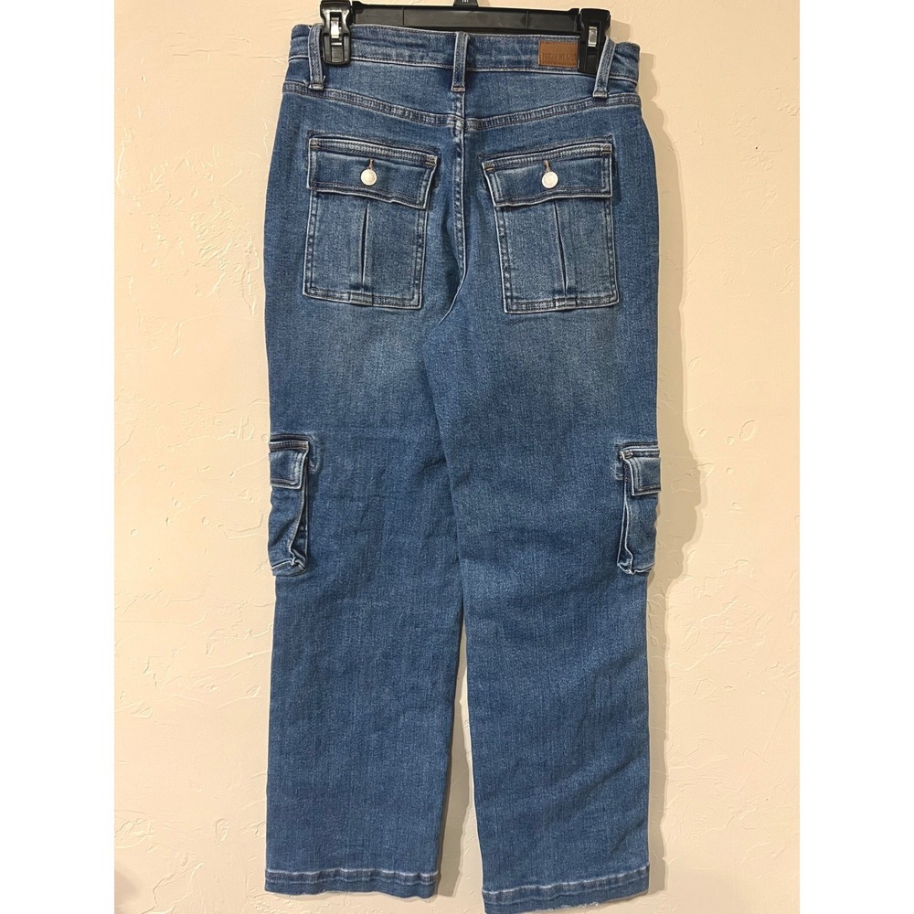 Judy Blue Macon High rise Women's Denim Cargo Pants Blue Straight Leg Pockets - Picture 3 of 6